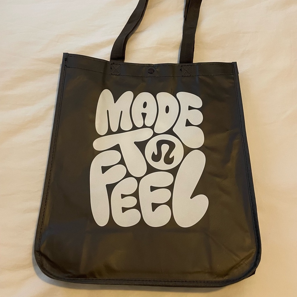 Lululemon Black Tote Bag with White Bold Text